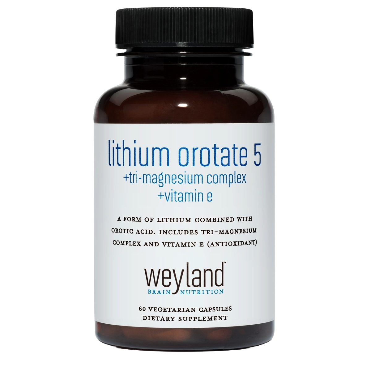 Lithium Orotate 5mg + Magnesium + Vitamin E 60 Vegetarian Capsules