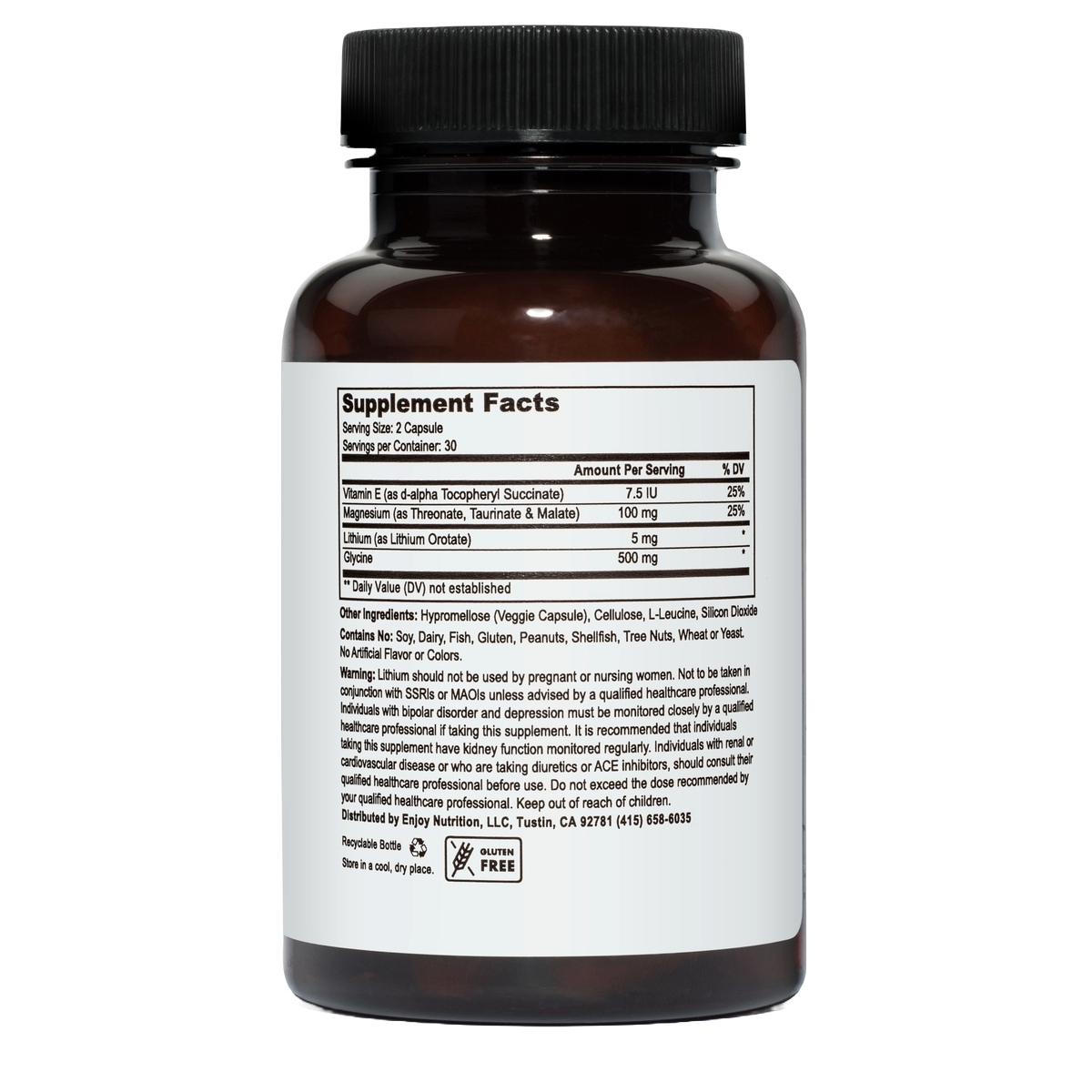 Lithium Orotate 5mg + Magnesium + Vitamin E 60 Vegetarian Capsules
