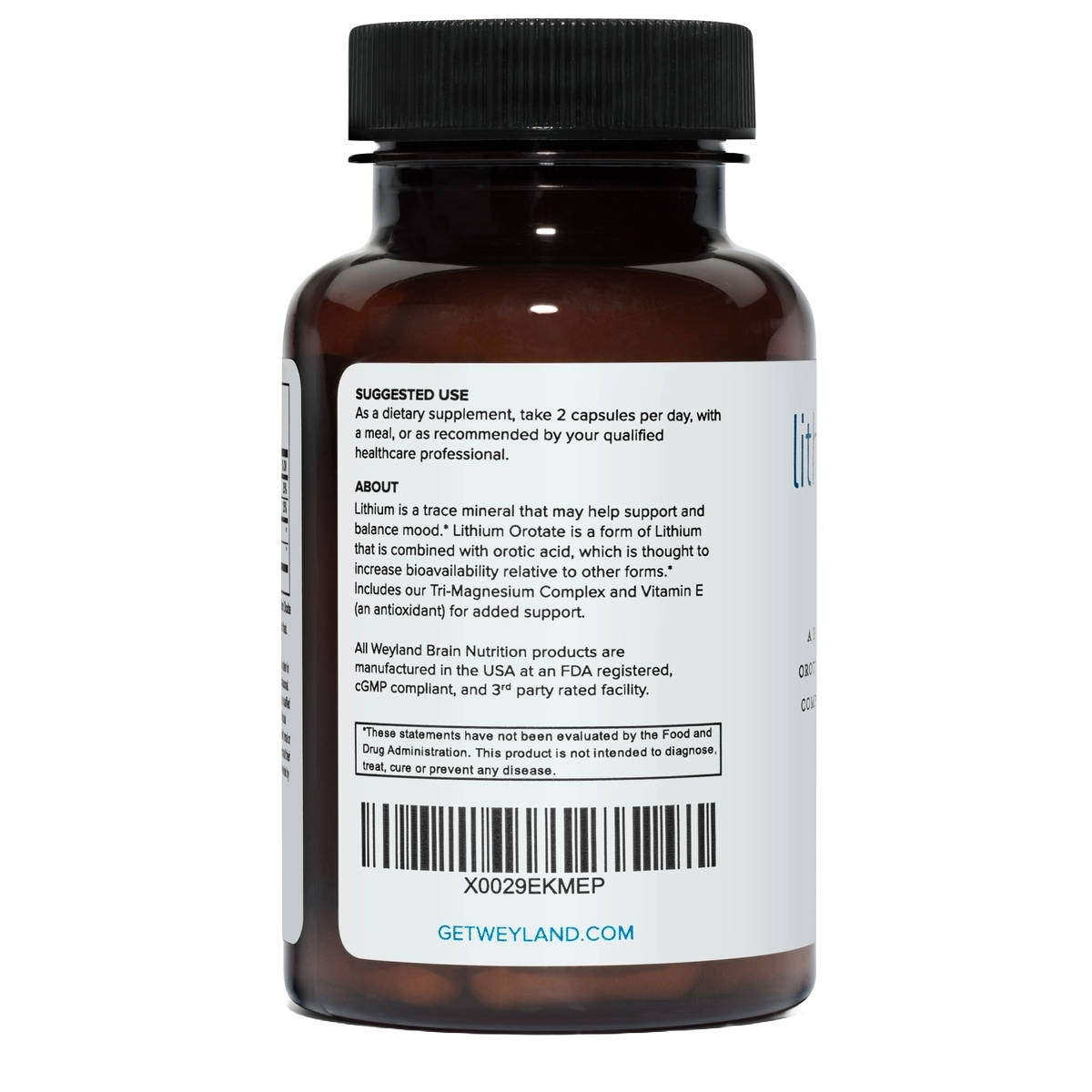Lithium Orotate 5mg + Magnesium + Vitamin E 60 Vegetarian Capsules