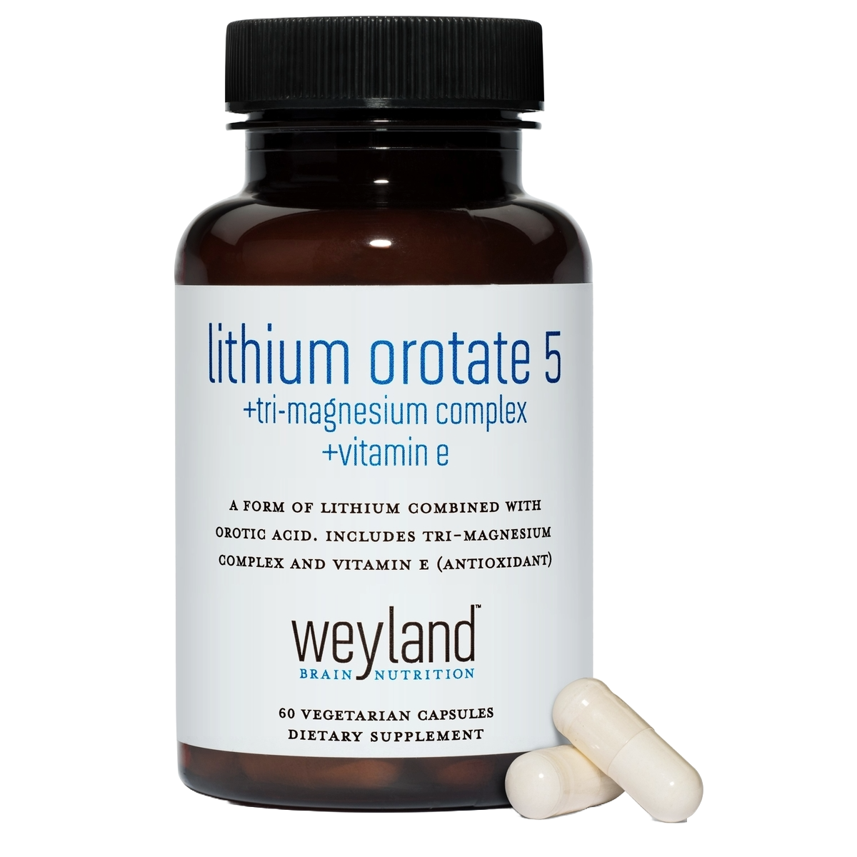 Lithium Orotate 5mg + Magnesium + Vitamin E 60 Vegetarian Capsules