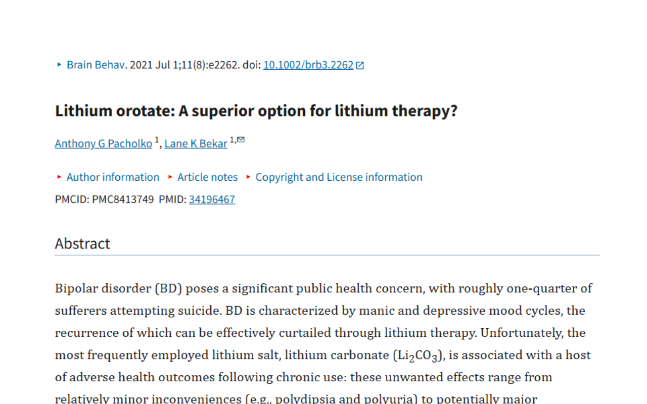 Lithium orotate: A superior option for lithium therapy study