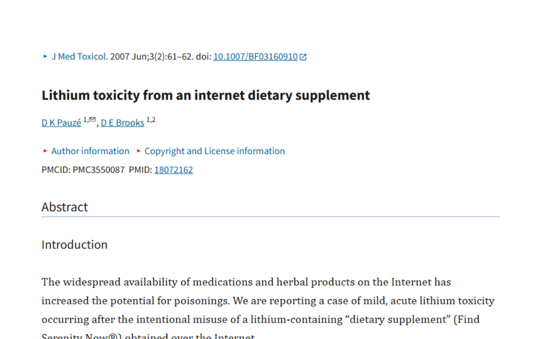 Lithium toxicity from an internet dietary supplement study