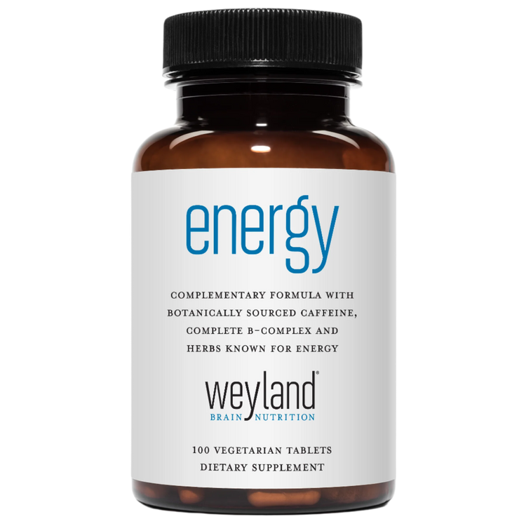Weyland Energy supplement with botanically sourced caffeine, complete B-complex, and energy-supportive herbs