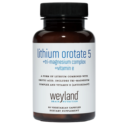 Lithium Orotate 5mg + Magnesium + Vitamin E 60 Vegetarian Capsules