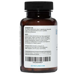 Lithium Orotate 5mg + Magnesium + Vitamin E 60 Vegetarian Capsules