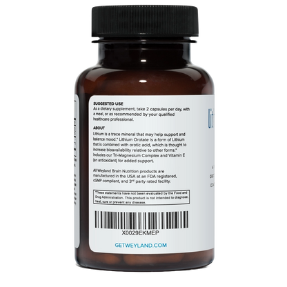 Lithium Orotate 5mg + Magnesium + Vitamin E 60 Vegetarian Capsules