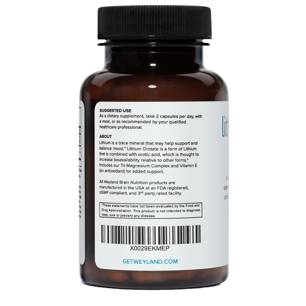 Lithium Orotate 5mg + Magnesium + Vitamin E 60 Vegetarian Capsules