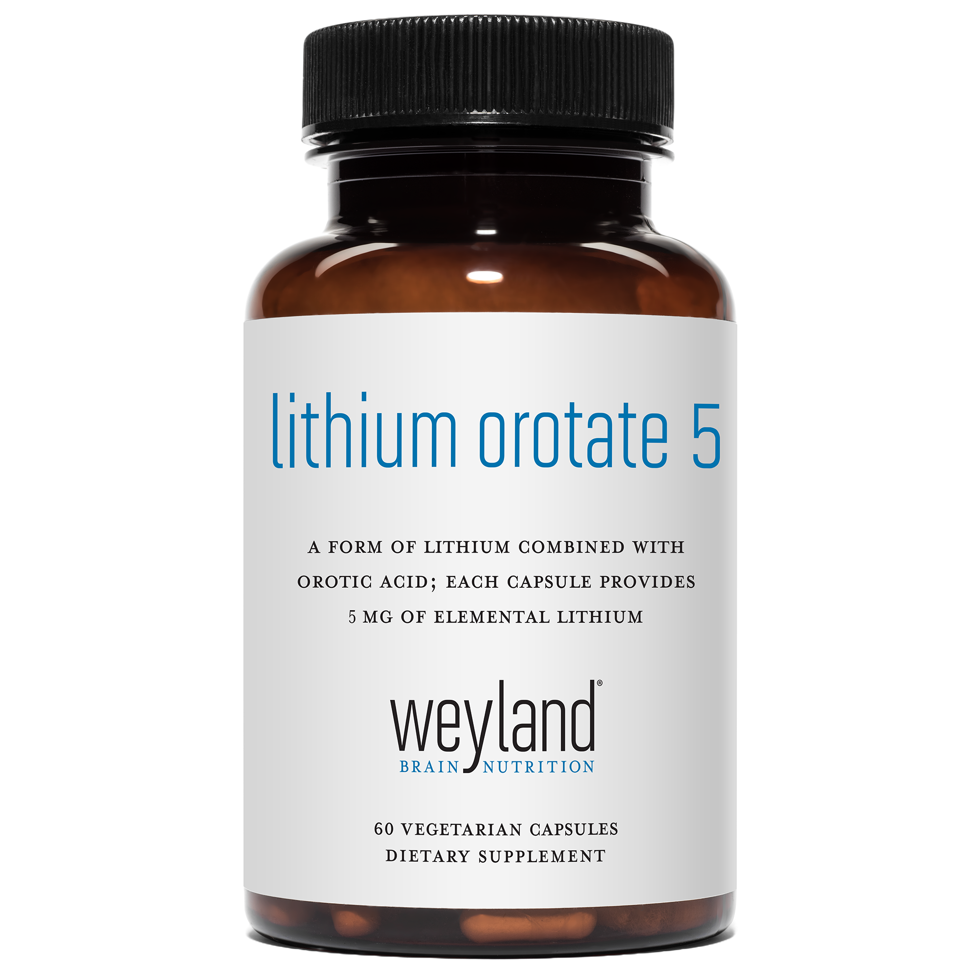 Weyland Lithium Orotate 5mg supplement bottle