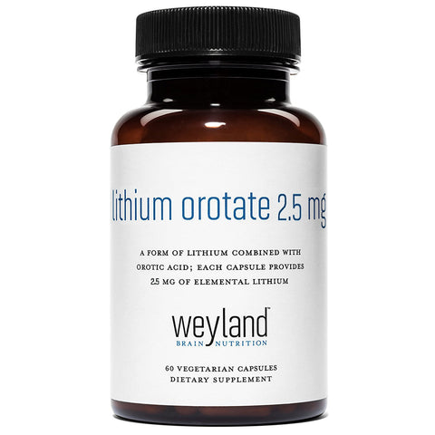 Weyland Brain Nutrition Lithium Orotate 2.5mg (1 Bottle), 60 Vegetarian Capsules