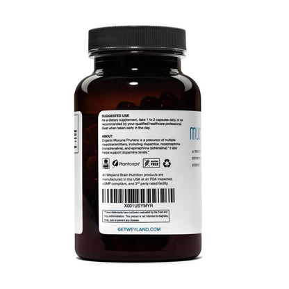 Organic Mucuna Pruriens Caps - 100 Pills - Allergen-Free - USA Made