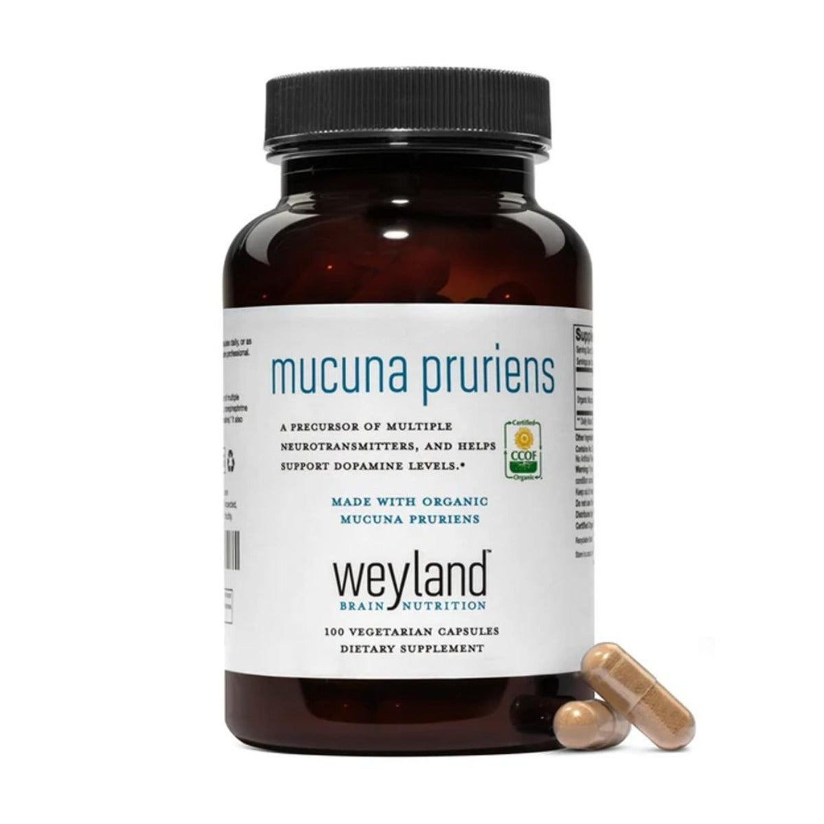 Organic Mucuna Pruriens Caps - 100 Pills - Allergen-Free - USA Made
